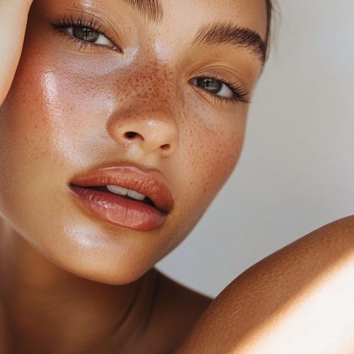 Close-up detail shot of the arms of a young woman with smooth skin. Close-up shot, against a white wall. The woman has a perfect, tanned, glowing skin as if for a beauty campaign editorial photography. This is a close-up shot, in the style of fashion editorial in Vogue magazine. Instagram aesthetic, bright lighting, beige aesthetic --ar 4:5 --v 6.1 Job ID: 6a9f6b6e-cc6b-4fee-980a-0fe18a406701