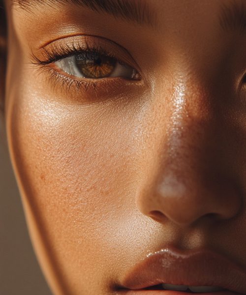 Close-up detail shot of the cheeks of a young woman with smooth skin. The woman has a perfect, tanned, glowing skin as if for a beauty campaign editorial photography. This is a close-up shot, in the style of fashion editorial in Vogue magazine. Instagram aesthetic, bright lighting, beige aesthetic --ar 4:5 --v 6.1 Job ID: 1c8f7aac-beef-449e-974c-6e8bba43e278